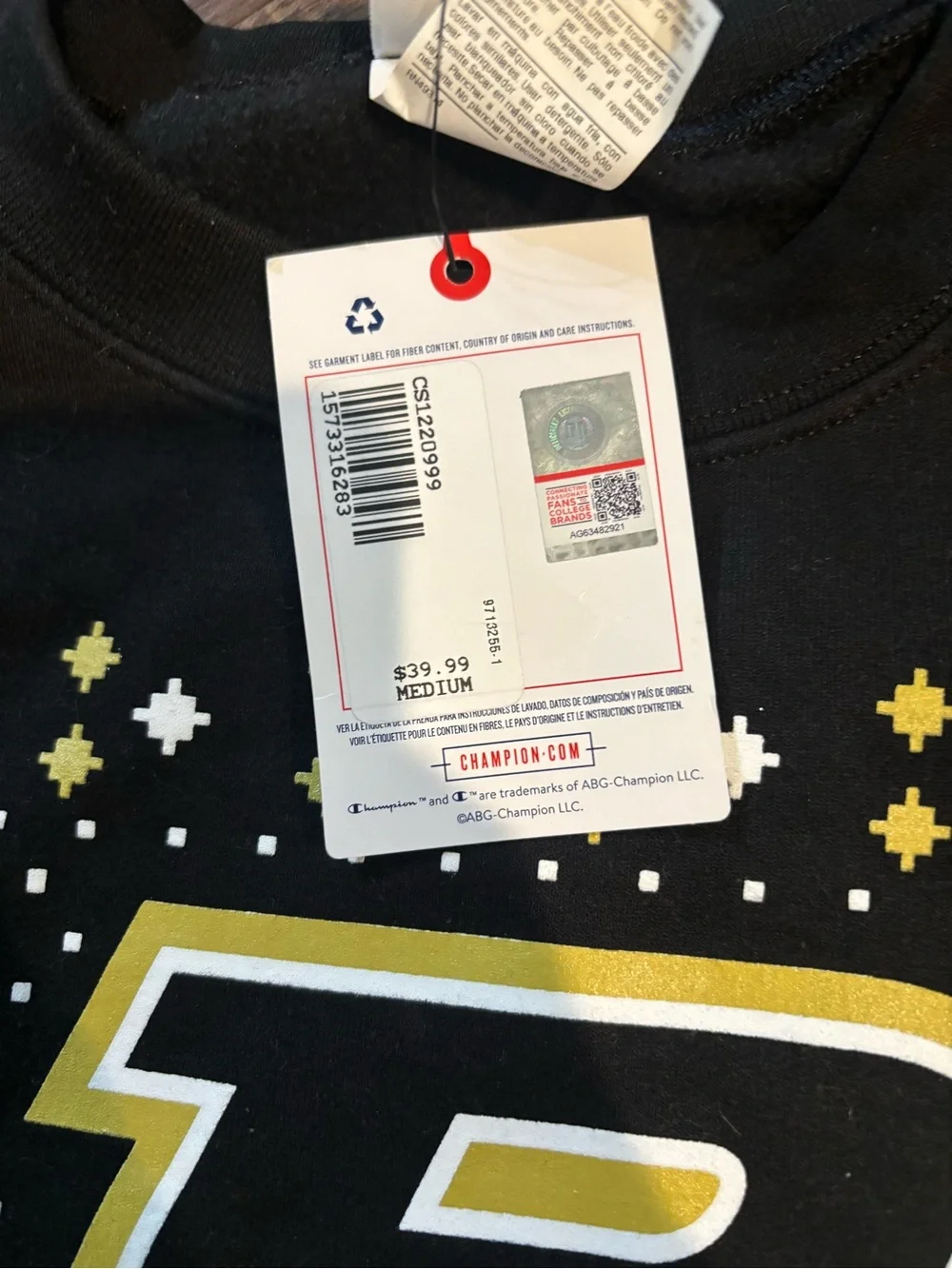 Black & Gold Purdue Holiday Sweater Champion Crewneck - NWT - Medium